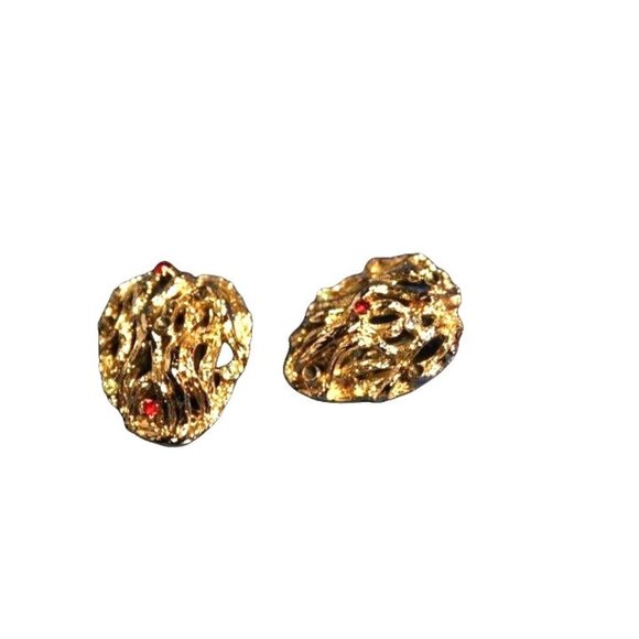 Vintage Coro Gold Tone Rhinestones Nugget Clip On Earrings - Picture 3 of 12